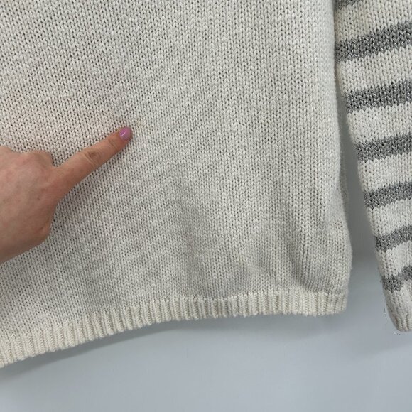 ANTHROPOLOGIE Moth White Gray Striped Knit Jet' Adore Crew Neck Sweater Small - Picture 7 of 7